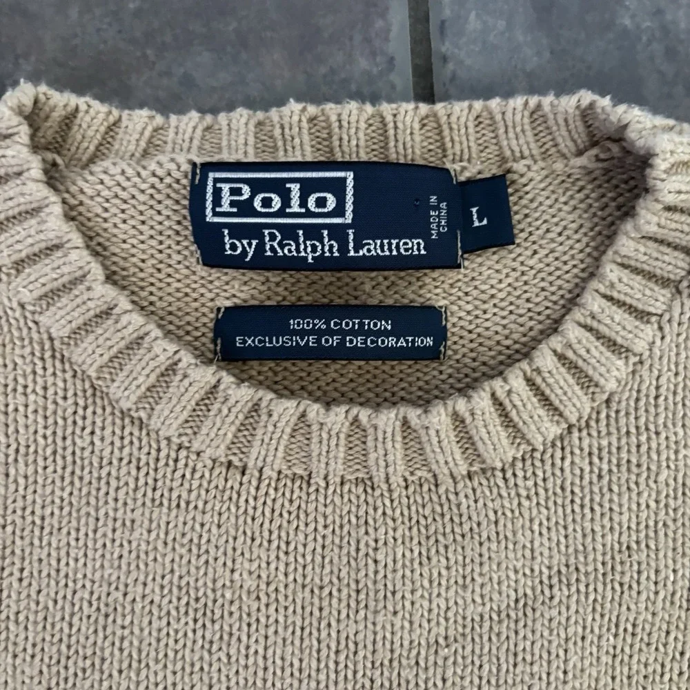 Polo Ralph Lauren Sweatshirt Mens Large Tan Crew Neck Sweater Long Sleeve - Picture 3 of 7